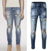 Jeans denim da uomo Pantaloni denim elasticizzati con gamba slim lavati artigianali pesanti vintage Cowboy multi patchwork335y