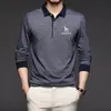 Mens Polos Hazzys Polo Shirt For Men Stripes Long Sleeve Spring and Autumn Collar Printing Casual Korean Fashion Clothing 231005