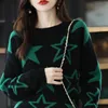 Suéteres femininos marca de luxo outono inverno harajuku mulheres vermelho preto estrela impressão de malha pullovers feminino grosso gola alta jumper 220929