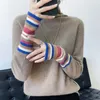 Women's Sweaters 100% Merino Cashmere Sweater Collar Pullover 22Autumn and Winter Knitted Bottoming Shirt Fashion Colorblocking Tops 231005
