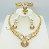Afrikansk 24k guldfärgsmycken för kvinnor Dubai brudbröllop gåvor Choker halsband armband örhängen ring smycken set 220224