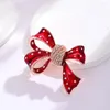 Broches Bowknot pour femmes hommes émail rouge strass noeud fête décontracté broche broche cadeaux