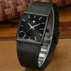 Wwoor Top Brand Luxury Black Square Watches For Men Waterproof Slim Datum Armbandsur Male Steel Mesh Belt Quartz Analog Clock Men 2307y