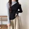 Women's Sweaters Halfhigh neck knit sweater women inside the fall and winter Korean ins fashion splicing sexy strapless bottoming 231005