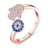 Wedding Rings KALETINE 925 Sterling Silver Blue Hamsa Hand Fatima Adjustable Female Open Size Ring Jewelry 231005