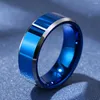 Anneaux de mariage simples 8mm hommes bleu titane finition mate en acier inoxydable pour femmes bande bijoux goutte