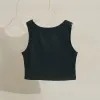 Mulheres Tops Tees Bege Crop Top Bordado Sexy De Ombro Luxery Preto Regata Casual Sem Mangas Chic Backless Camisas Designer De Luxo Cor Sólida Senhora Colete