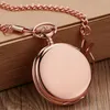 Montres de poche en or Rose, montre à Quartz lisse pour hommes et femmes, pendentif Steampunk, chaîne Fob, affichage du cadran et des chiffres romains, horloge masculine