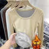 Women's Thermal Underwear Women's Winter Fleece Thermal Underwear Top O-neck Sweater Super Soft Velvet with Solid Color Warm Knitted Bottoming ShirtL231005