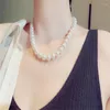 Pendant Necklaces Round Glass Pearl Necklace Luxury Trendy Clavicle Chain Short Accessories Jewelry Women Engagement Gifts 2023