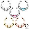 Anneaux de nez goujons 12 pièces en acier inoxydable Faux anneau de nez Septum Piercing bijoux cristal Faux Septum Piercing anneau en vrac Faux nez Piercing Lot 231005