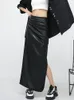 Skirts GUUZYUVIZ Black High Waist Folds Side Split Pu Leather For Women Autumn Winter Elegant Brown Purple Bodycon Long