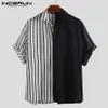 INCERUN 2020 mode rayé Patchwork hommes chemise à manches courtes bouton ample Hip-hop personnalité décontracté marque chemises hommes Camisa246q