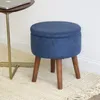 Kitchen Storage Round Ottoman Footstool Velvet Blue 16x16x19 Inches