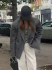 Women Down Parkas moda szara wełniana kurtka płaszcza kobiety ponadwymiarowa klapa luźna guzika z długim rękawem jesienna kobieta ciepła streetwear 231005