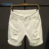 Mannen Witte Denim Shorts Nieuwe Zomer Mannen Gaten Korte Jeans Katoen rekt Casual222c