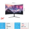 Moniteur LCD incurvé de Gamer de 24 pouces, 144hz, 1920 1080p, pour ordinateur de bureau 1k, moniteurs compatibles