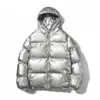 Mannen Down Parka Glanzend Zilver Gecoat Metallic Streetwear Winter Capuchon Jas Lente Harajuku Dikker Warm Uitloper 231005