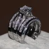 Fin smycken prinsessan klippt 20ct cz diamant engagemang bröllop band ring set för kvinnor 14 kt vit guldfylld finger ring309v