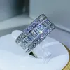 Bröllopsringar Simple Elegant 925 Sterling Silver Rectangle CZ Zircon Crystal Ring Promise Engagement for Women 231005