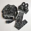 3pcs Camo Seamless Yoga Set Sports Wear Women Litness Litness Yoga Leggings Sport Bra Long Sleeve Crop Top Gym Sports Suits T2003231P