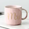 Luxo rosa ouro mr mrs cerâmica mármore caneca de café copo casamento nupcial casais presentes do amante caneca porcelana leite chá café da manhã c223r