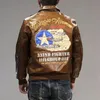 Men s Leather Faux Fashionable Oil waxed cowhide A2 Pilot Bomber Plus Size Jacket Embroidered Airplane Figure Genuine 231005