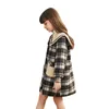 Mantel Plaid Lange Wolle Für Teenager Mädchen Mode Einreiher Trenchjacke Kinder Oberbekleidung Navy Stil Kinder Winter Mäntel 231008