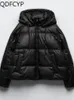 Женские пуховые парки, осенне-зимние пальто, модные уличные куртки из искусственной кожи с карманами на молнии, повседневные толстые теплые мешковатые женские куртки с капюшоном 231005