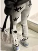 Women S Pants S LW Casual Street Star Stacked Mult color Fall Mid Waist Decor Decor Elastic Spodni Streetwear 231005