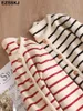 Womens Knits Tees white black thick striped sweater cardigans jacket ladies women coat oneck cardigan outwear 231005