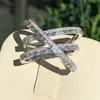 Vecalon Orijinal 925 Sterling Gümüş Cross Line Ring T Şek Diamond CZ Nişan Düğün Band, Kadınlar İçin Gelin Güzel Partisi 196a