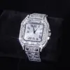 Montres-bracelets Hip Hop Iced Out Hommes Montre Carré Diamant Quartz De Luxe Hommes Montres Or Calendrier Romain En Acier Horloge Relogio Ma261f