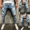 Hommes Hip Hop Extensible Déchiré Skinny Jeans Détruit Effiloché Slim Fit Denim Pantalon Pantalon Men2312