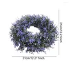 Flores decorativas grinaldas artificiais de lavanda, guirlanda redonda para a porta da frente, decoração falsa para sala de estar, parede de flores