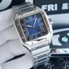 Mens Silver Case luxury watches Mechanical Mens Watch Blue dial Self-Winding 40mm Square Stainless Steel Metal Strap Casual Watche2613