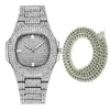 Mode hommes montres 2020 diamant montre étanche Quartz décontracté mâle horloge Hip Hop glacé 18K or collier bijoux 298G