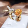 Wedding Rings Creative Colored Gemstone Women Ring Simulating St Mary s Aquamarine Hummingbird 925 Stamp Party Fashion Jewellery 231005