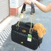 Yuexuan tasarımcı moda köpekler tote çanta evcil taşıyıcı taşınabilir seyahat taşıma çantaları sahte pu deri örgü nefes alabilen kedi köpek çantası çanta köpek taşıyıcı 40*18*27cm, siyah