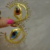 フープイヤリング非対称のエイリアン生瞳体ジルコンは、女性のための不規則な円形の青いアイメタルビッグイヤリングを誇張していますレトロユニークな宝石