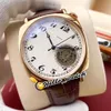 New Historiques American 1921 82035 000R-9359 Cadran blanc Tourbillon automatique Montre pour homme Boîtier en or rose Montres en cuir marron Hell333E