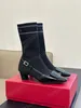 Belle Vivier femmes laque boucle chaussettes en cuir verni bottes designer classique bout carré chaussures à talons hauts 35-41