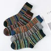 5 paires Lot de chaussettes en laine pour hommes d'affaires de haute qualité épaissir les chaussettes pour hommes chaud rétro Style National petit carré pour bottes de neige 253I