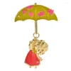 Broches wulibaby adorável criança e guarda-chuva para mulheres 2 cores esmalte bonito figura festa casual broche pinos presentes
