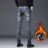 Jeans pour hommes Polaire Hommes 2023 Hiver Vintage Élastique Mince Épais Chaud Velours Pantalon Mode Coréen Mâle Peluche Stretch Denim Pantalon