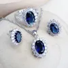 Bruiloft Sieradensets Zilver 925 Dames Bruidssieradensets Blauwe Zirkonia Kostuum Fijne Sieraden Bruiloft Ketting Oorbellen Ringen Armbanden Hangerset 231005