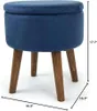 Kitchen Storage Round Ottoman Footstool Velvet Blue 16x16x19 Inches