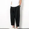 Pantaloni da uomo estivi stile cinese tagliati larghi vestibilità Harlan ravanello gamba larga tendenza abbigliamento casual