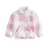 Пальто, зимние детские клетчатые куртки на молнии с длинными рукавами для девочек, осенние свободные толстовки с карманами, розовая осенняя одежда 231008