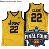 2023 Women Final Four 4 Jersey New NCAA Iowa Hawkeyes Basketball 22 Caitlin Clark College Size Youth Adult White Yellow Round Collor